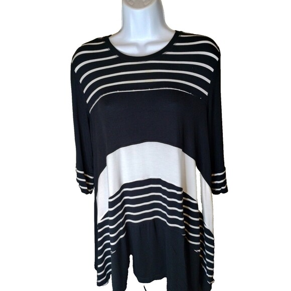 Vincente Milan Women’s 3/4 Sleeve Tunic Black & White Stretch Size Small - Picture 2 of 7